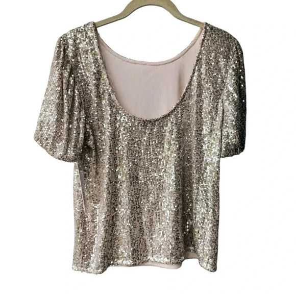 Luxology Women's Sequined Dressy Cream Colored Puffy Sleeve Blouse, M, NWT - Picture 2 of 8